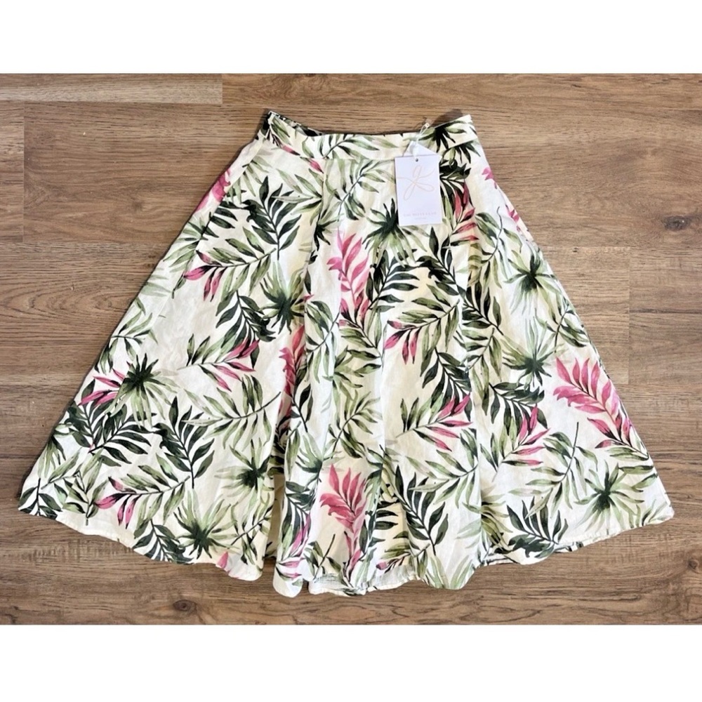 Gal Meets Glam Skirt Size 2 Green Pink Stevie Palm Print Linen Blend Pockets NEW